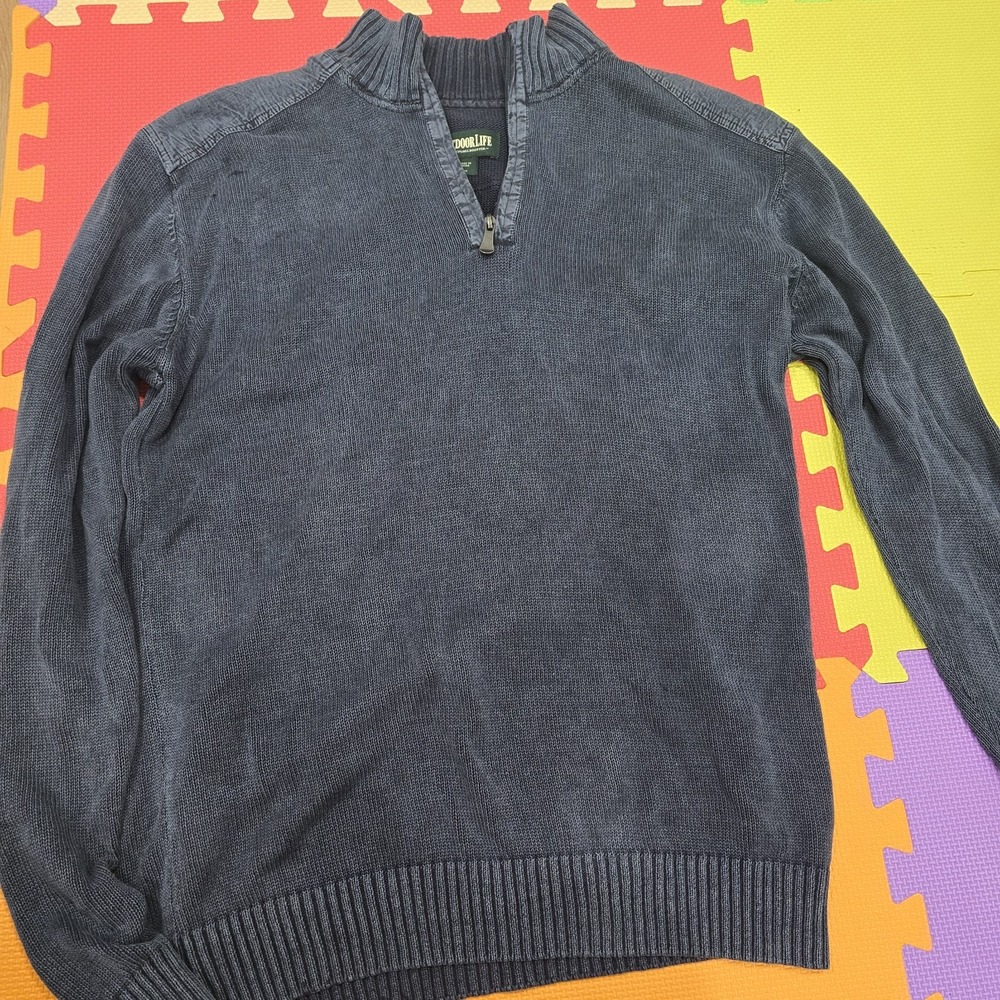 Outdoor Life Men's 1/4 Zip Sweater Size Large Blue Cotton Ramie Knit Pullover‎